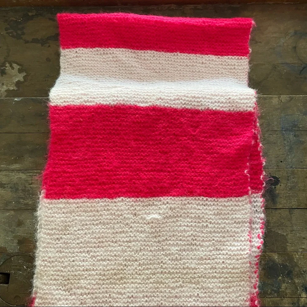 Barbie core knit striped scarf Neon pink and baby pink tassel